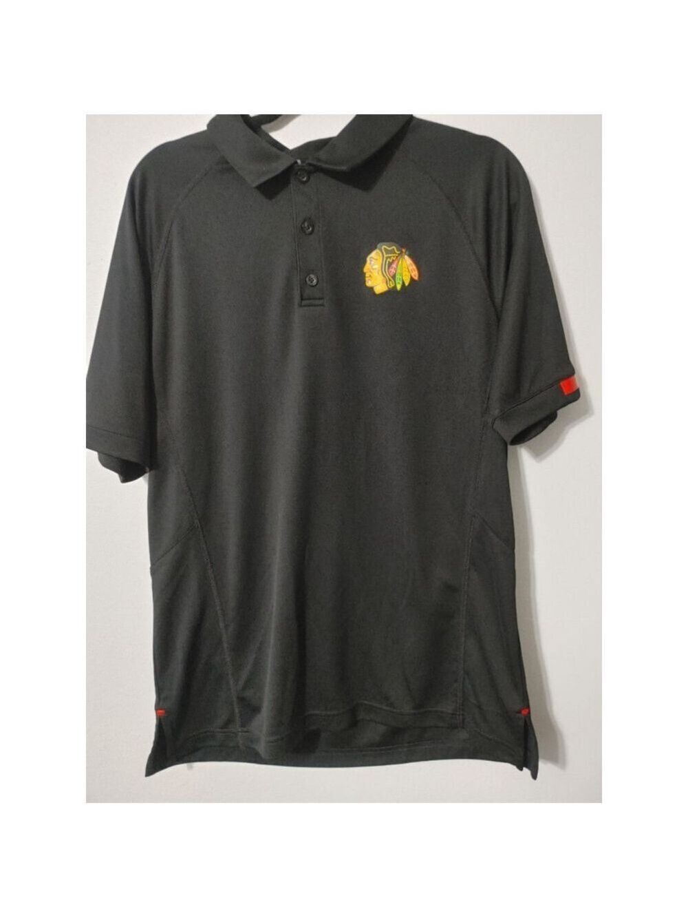 Men's Fanatics Black Chicago Blackhawks Polo Shirt L with Red Accents